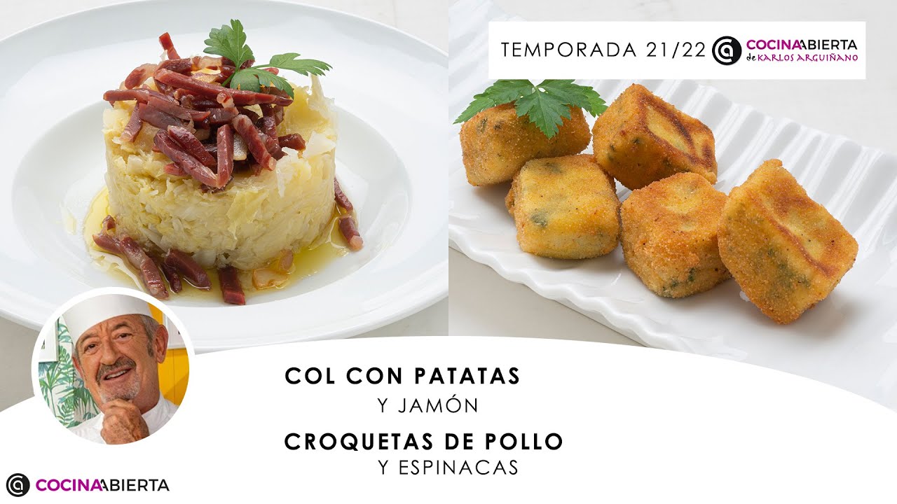 CROQUETAS de POLLO y espinacas 🍽️ y COL con patatas ¡Delicioso! 🤭Cocina Abierta de Karlos Arguiñano