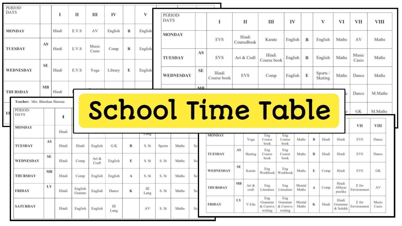 School Time Table Class 1 to 10 || Class Time Table for Students || Primary, Elementary & Secondary