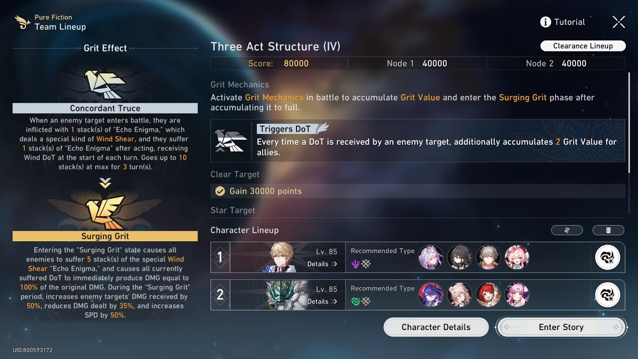 New Pure Fiction patch 3.4  - Castorice E0S1 / Acheron E6S1 | Auto | 8000 Point | Honkai Star Rail