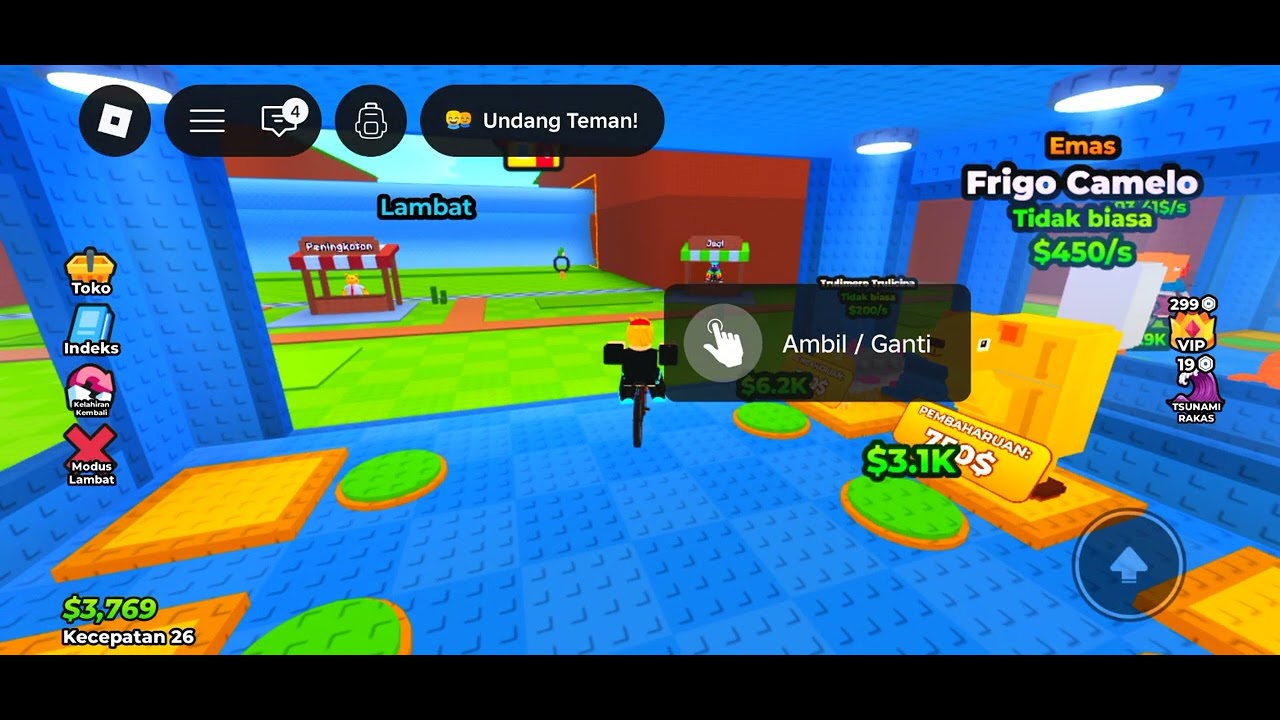 Game ambil branrots naik sepeda😱- Roblox Hindari tsunami naik sepeda untuk brainrots #subscribe