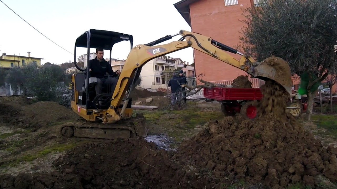 Trapianto olivo con escavatore e motoagricola