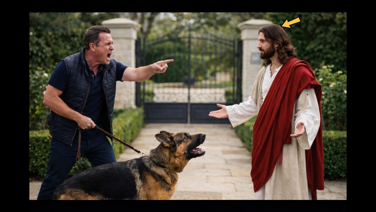 “SAIA DO MEU JARDIM OU SOLTO O CACHORRO!” — gritou o rico ao pobre faminto… MAS ERA JESUS...