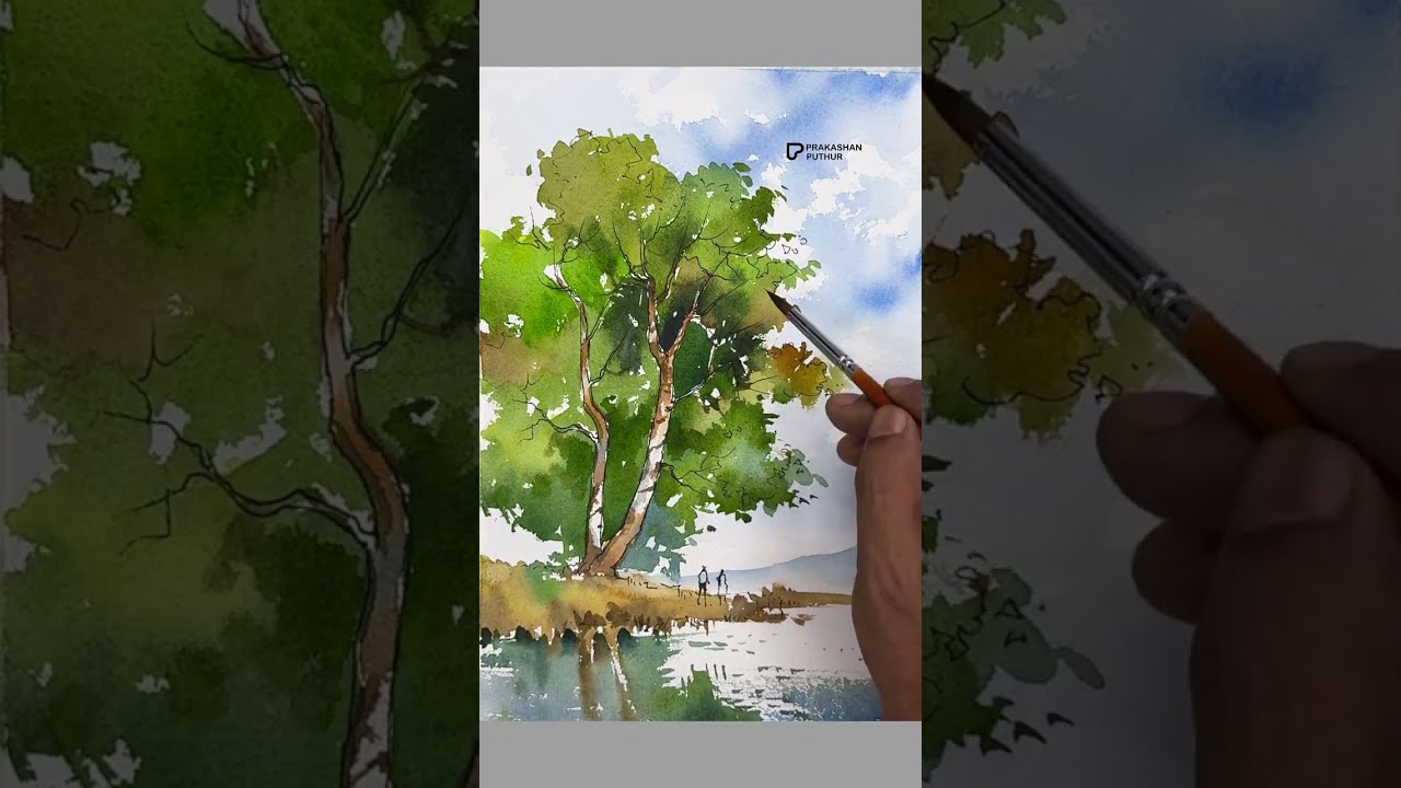 How to paint a tree | line and wash | water color for beginners | by prakashanputhur 