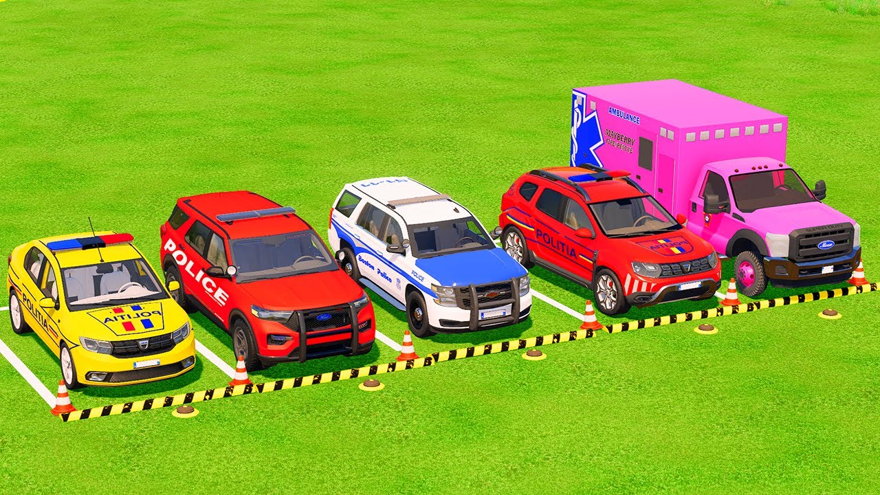 TRANSPORTING POLICE CARS, FIRE DEPARTMENT, AMBULANCE VEHICLES WITH MAN TRUCKS ! Farming Simulator 25
