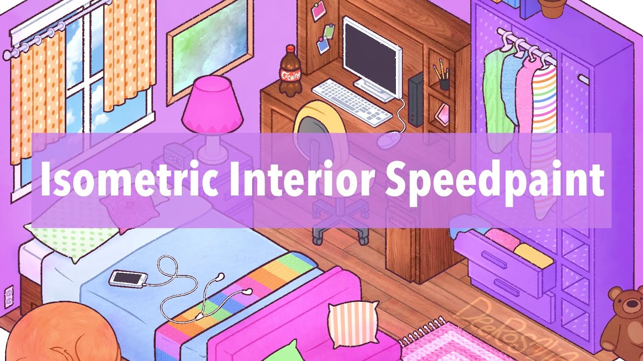 Purple Bedroom Redraw • Isometric Interior Speedpaint