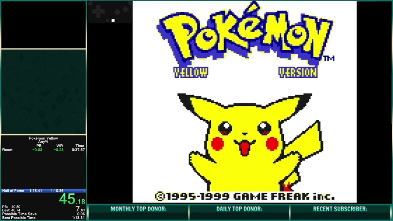 Pokemon Yellow Any% Speedrun in 1:18.194 [Current World Record]