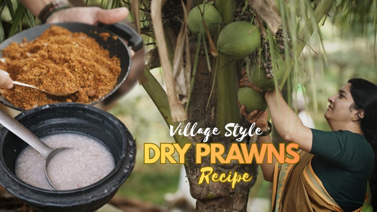 Authentic Village Style Dry Prawns Chutney 🐟| Planting Saplings in Our Farm 🌿#cooking #fish #village
