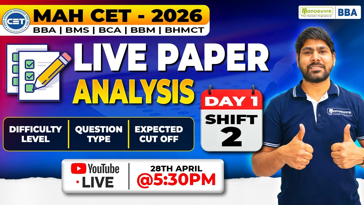 MAHCET - BBA BMS BCA BBM BHMCT 2026 Live Paper Analysis Shift 2 | Difficulty Level & Question Types