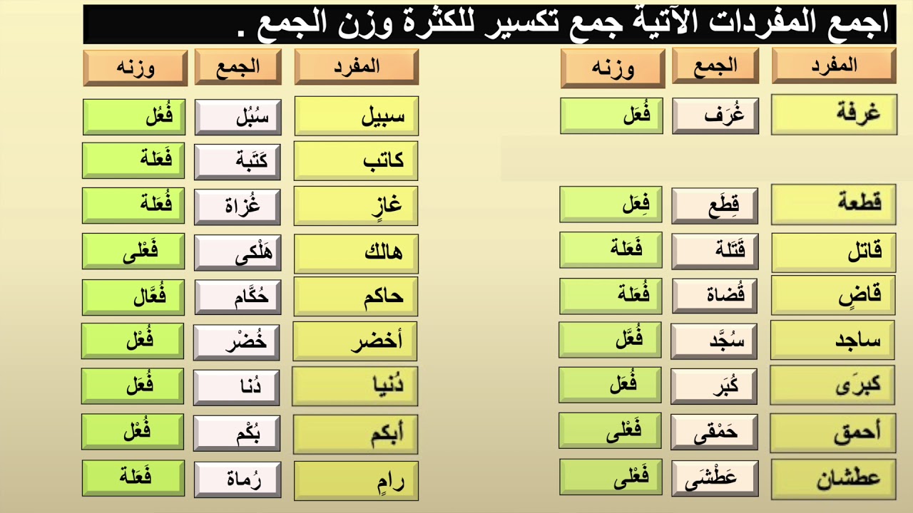 النحو و الصرف   الصف الحادي عشر   جمع التكسير  الجزء الثاني   ١١