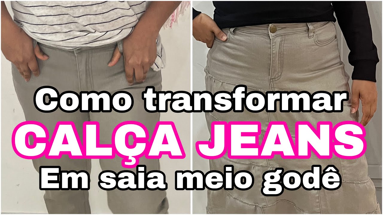 Como transformar calça jeans em saia meio gode / passo a passo de como transformar jeans em saia