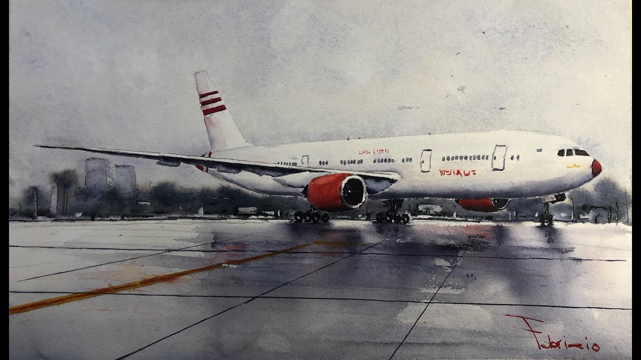 Watercolor airplane - speed painting
