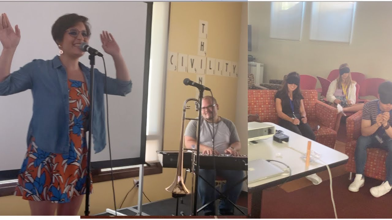 Aubrey Logan sings to blindfolded vocal students. SURPRISE!