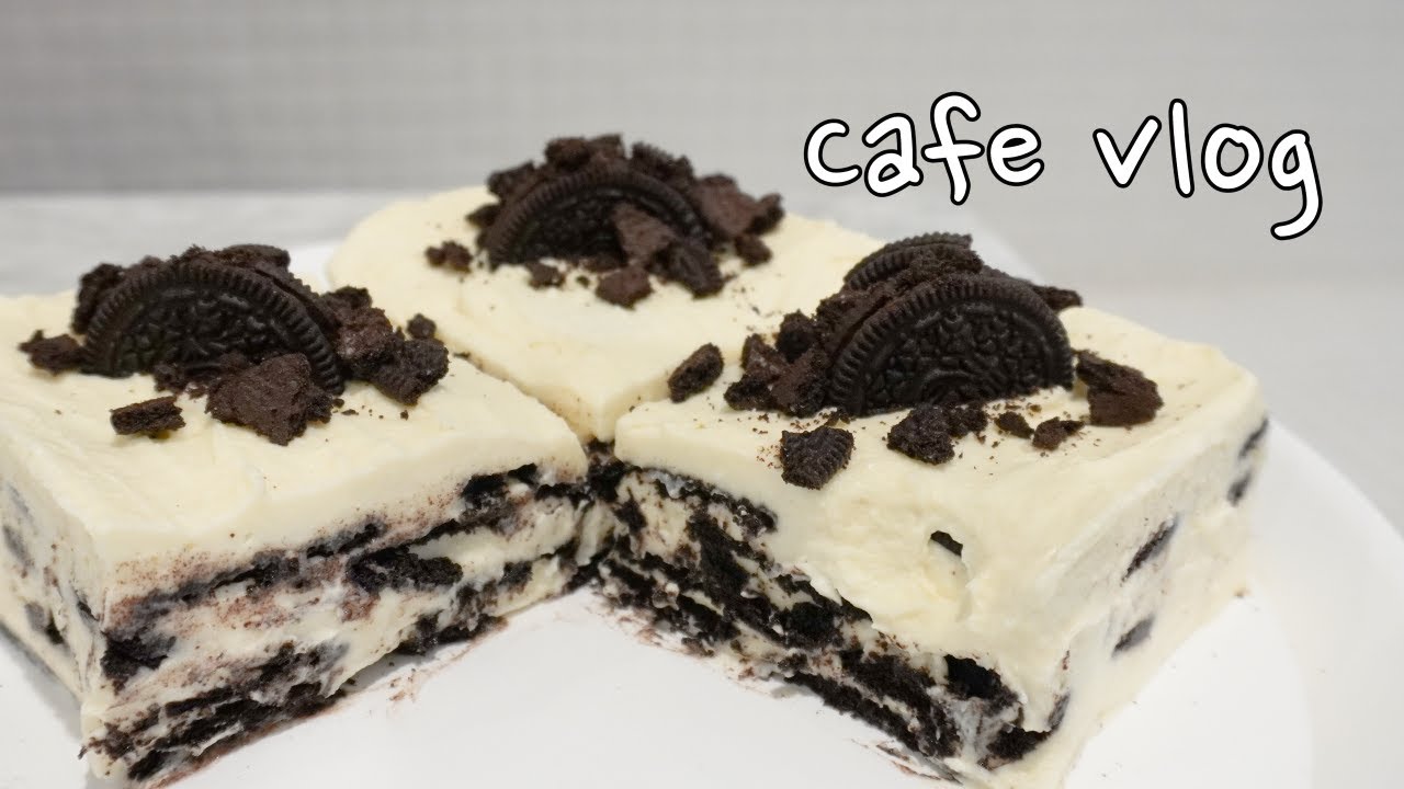 cafe vlog 🍩신메뉴 오레오 케이크 만들기! 🤤(노오븐)  카페 일상 브이로그