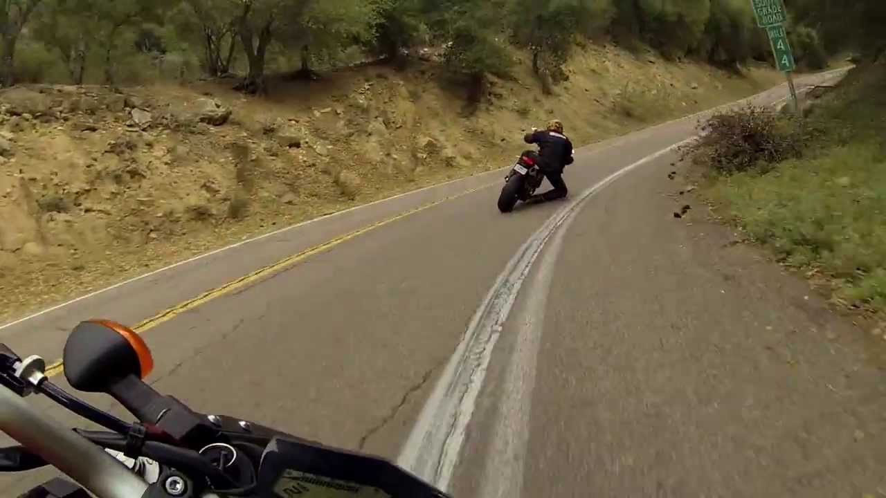 YAMAHA FZ-09 VS. a Ducati Hypermotard up the tight side of palomar.