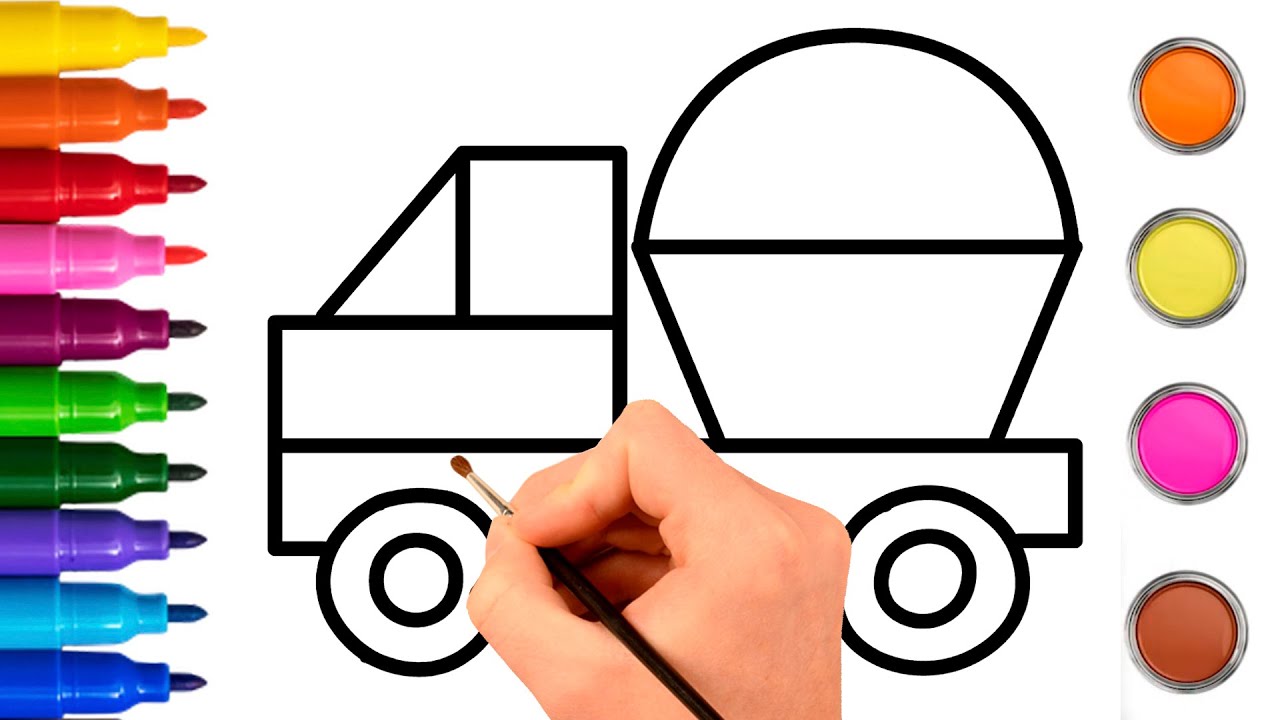 Mixer truck drawing and colouring | Easy truck drawing step by step
