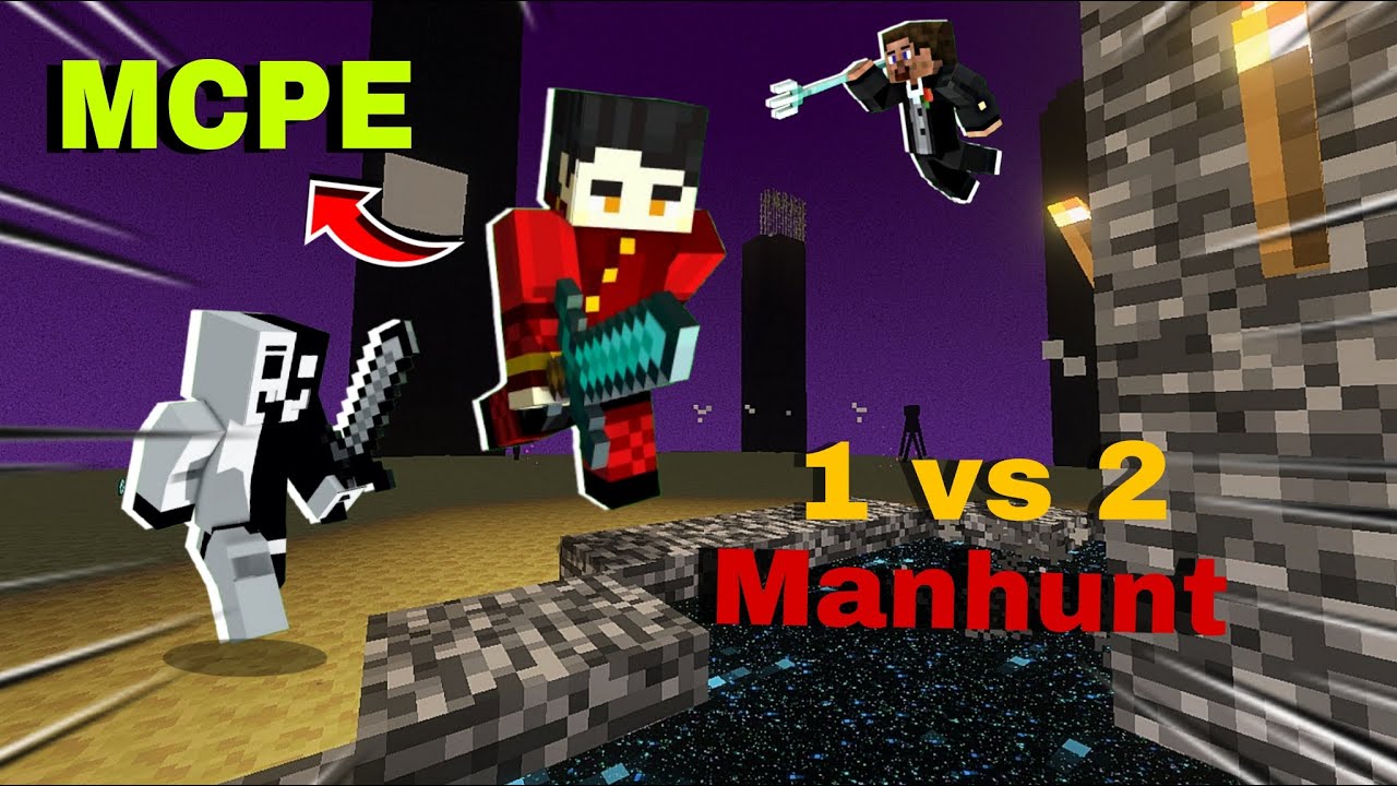 The HARDEST 1v2 Manhunt EVER... on Minecraft Pocket Edition!     #Minecraft #manhunt #mcpe #mobile