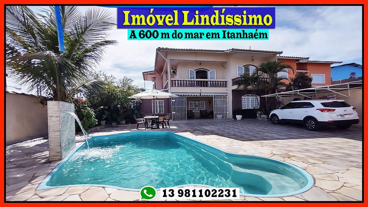 Imóvel com piscina Lindíssimo a 600 m do mar em Itanhaém com três dormitórios