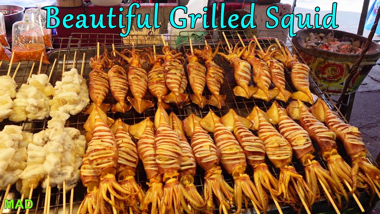 Squid cooked 2 ways, it is what's for breakfast in a Thai Seafood Market.