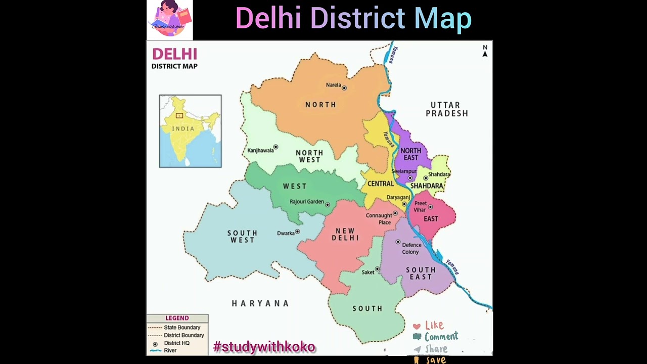 Delhi District Map#indiangeography#geography#india#delhi#map#upsc#opsc#ias#oas#shorts#studywithkoko