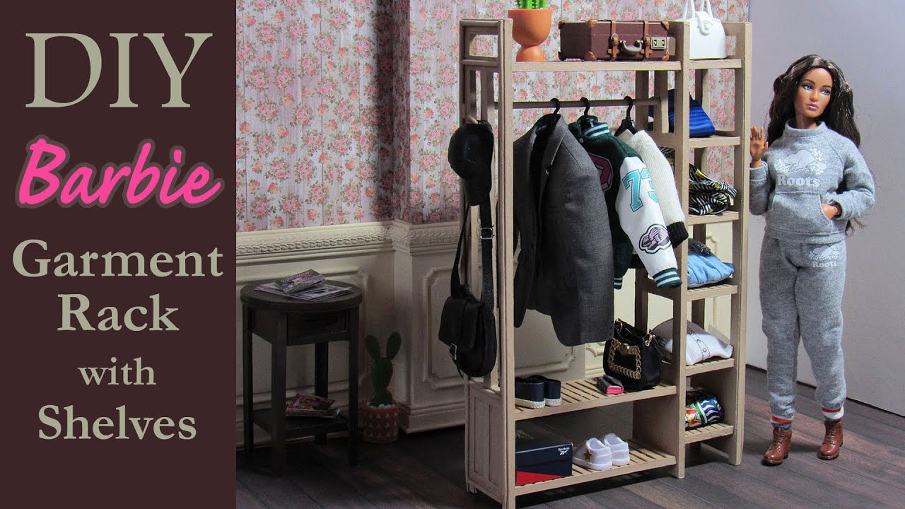 DIY Cardboard Barbie Clothes Rack w/ Shelves | Open Closet Wardrobe  | 1:6 Scale Crafts