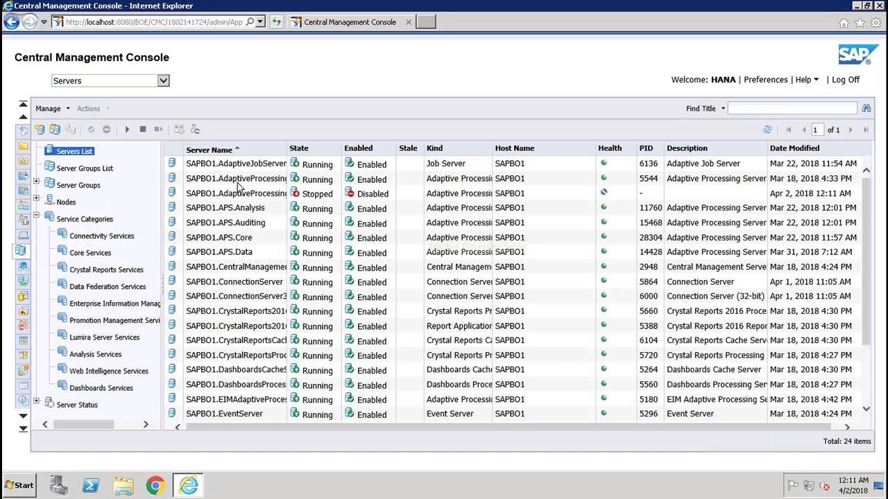 SAP BO Administration - Managing Servers