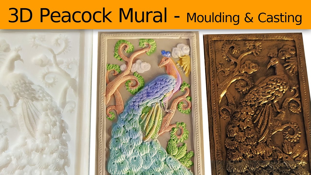 DIY | 3D Peacock Mural Art | Relief Painting | Silicon Rubber Moulding | Clear Resin & PoP Casting
