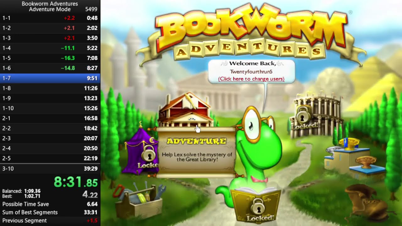 (FWR) Bookworm Adventures Speedrun - Adventure in 39:12