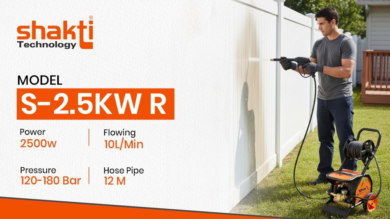 Shakti Technology S-2.5KW R High-Pressure Washer , 2500W Power Cleaner for Car, Heavy-Duty Cleaning.