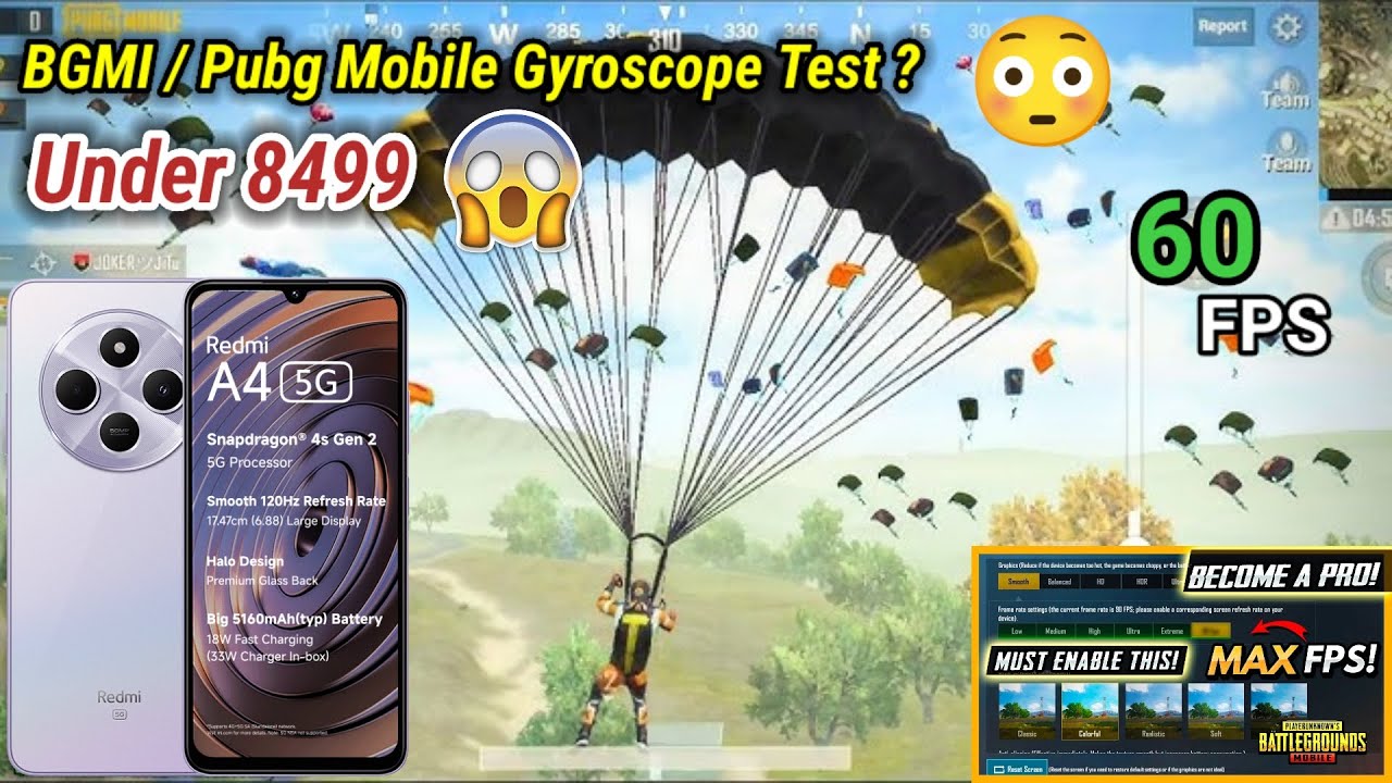 Redmi A4 5G BGMI Gyroscope Test | Redmi A4 5G BGMI Graphics Test | Redmi A4 5G Pubg Test