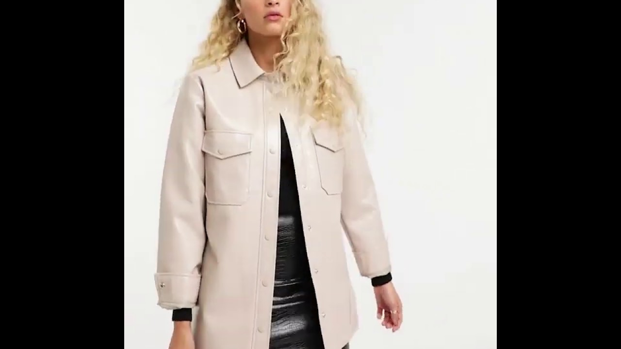 Topshop vinyl shacket in pink