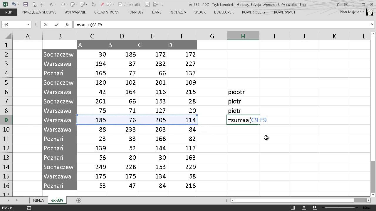 excel-339 - PDZ - Tryb komórek - Gotowy, Edycja, Wprowadź, Wskaż