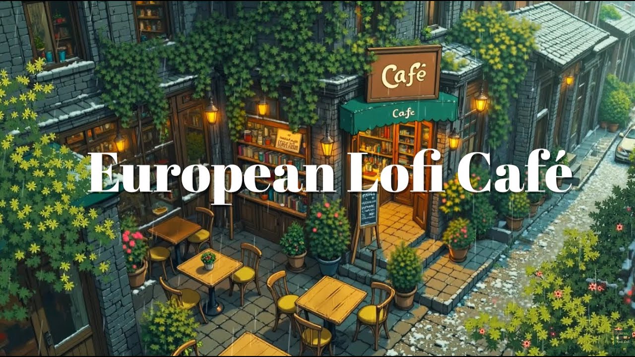 Cozy Outdoor Coffee Shop 🌿☕Rainy Lofi ~ Cozy Retro Beats for Study, Work, Night Focus