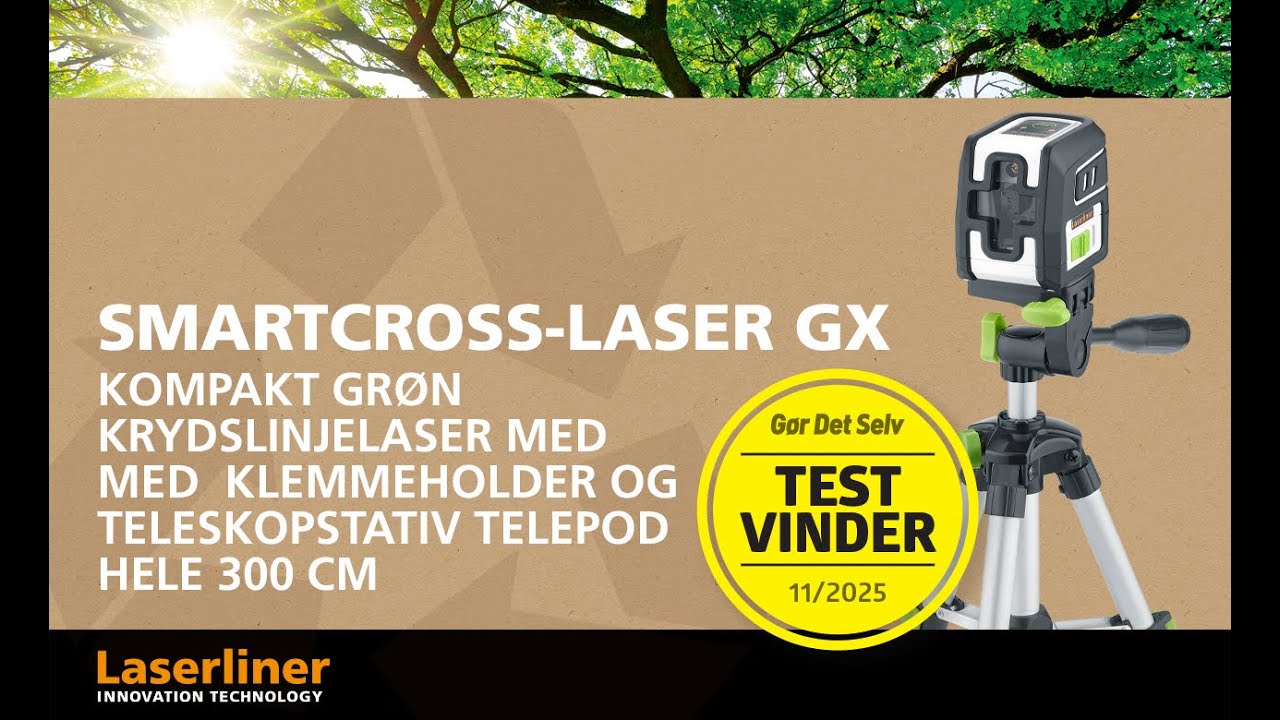 Laserliner SmartCross-Laser GX S&aelig;t 300 cm &ndash; gr&oslash;n krydslinjelaser med TelePod teleskopstativ