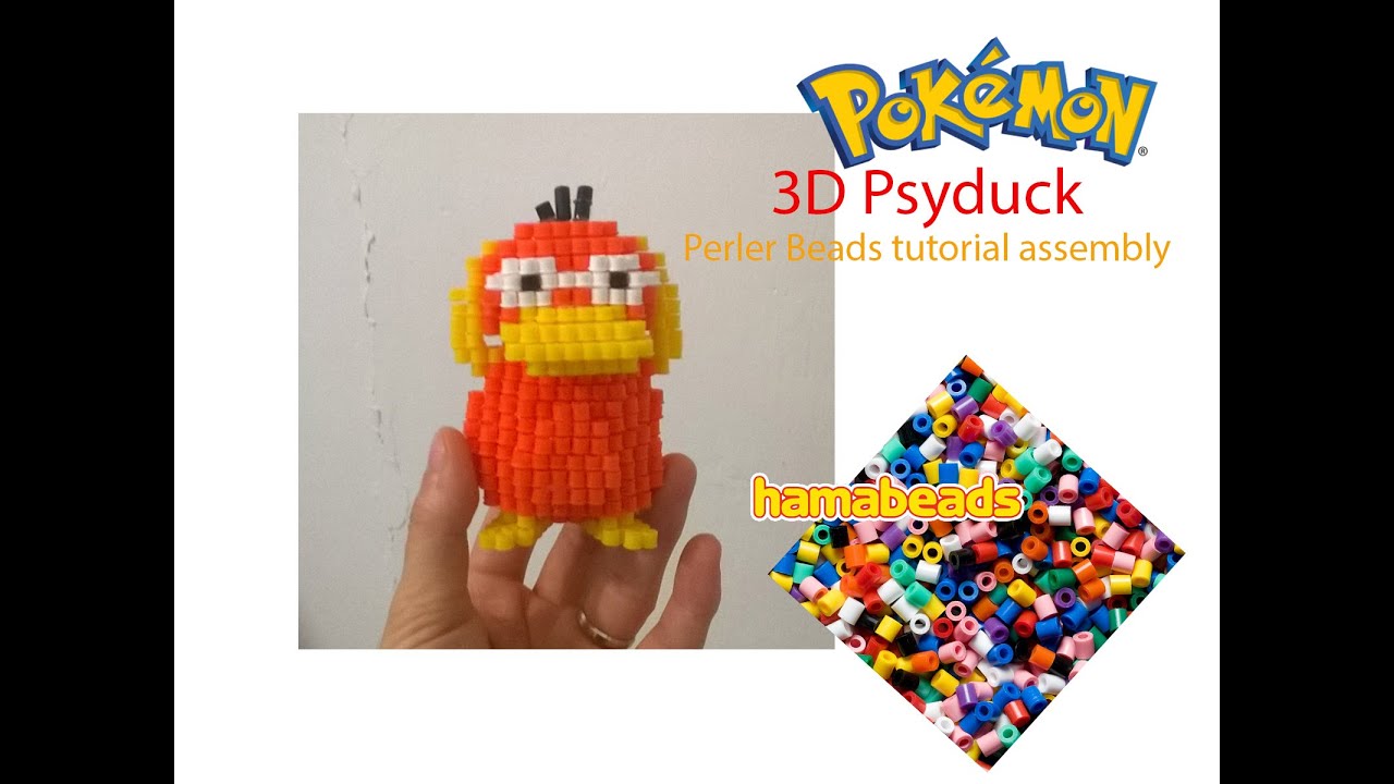 3D Psyduck Pok&eacute;mon fuse beads nabbi pixel art assembly