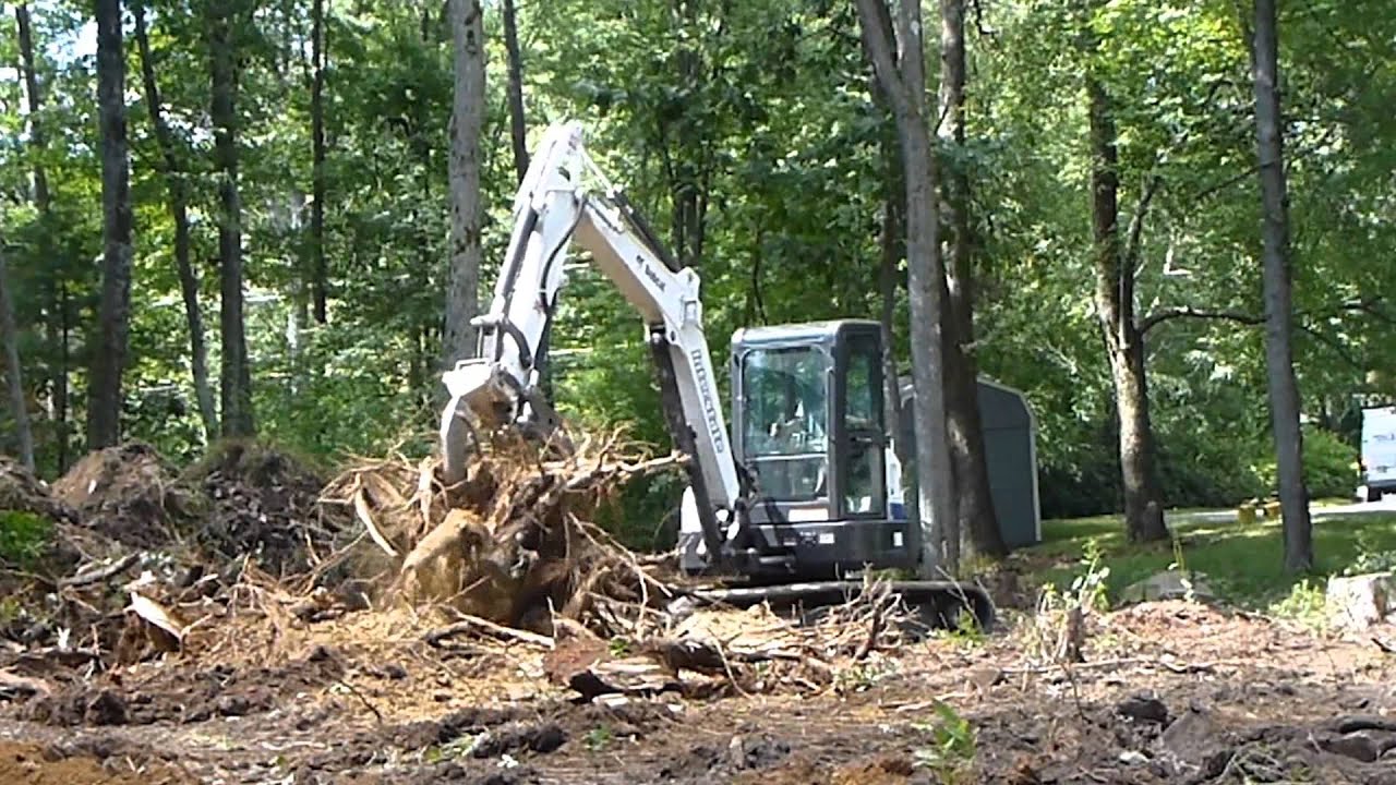 Mini Excavator Pulling Stumps With Ripper