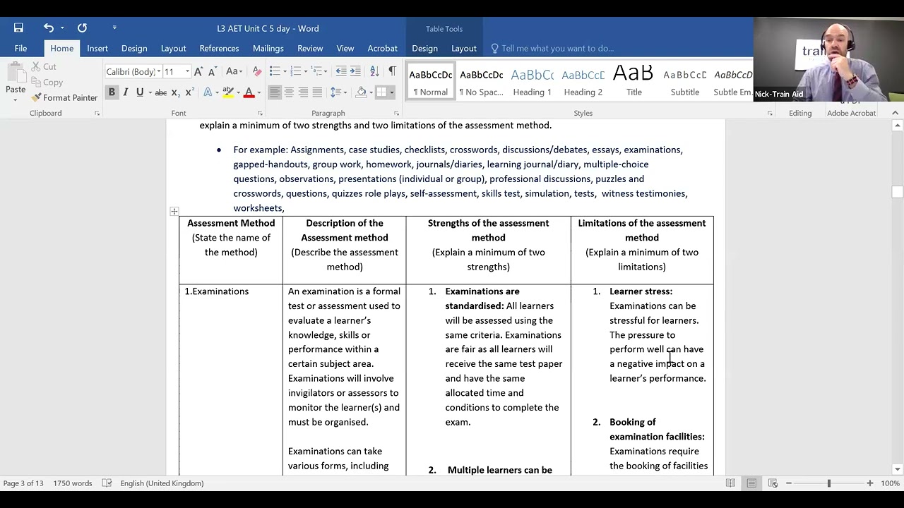 1.2 & 1.3 Compare the characteristics of different types of assessment