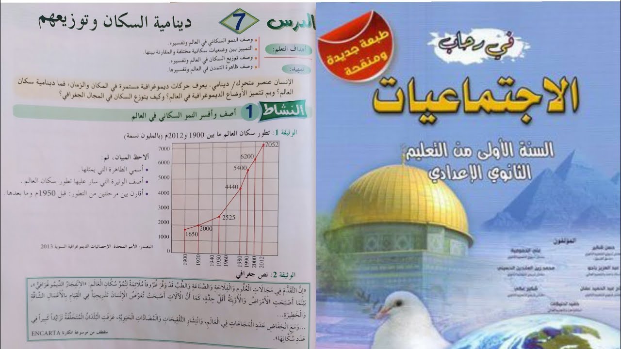 في رحاب الاجتماعيات السنة الأولى إعدادي ص 121. دينامية السكان وتوزيعهم -الجزء الثاني-