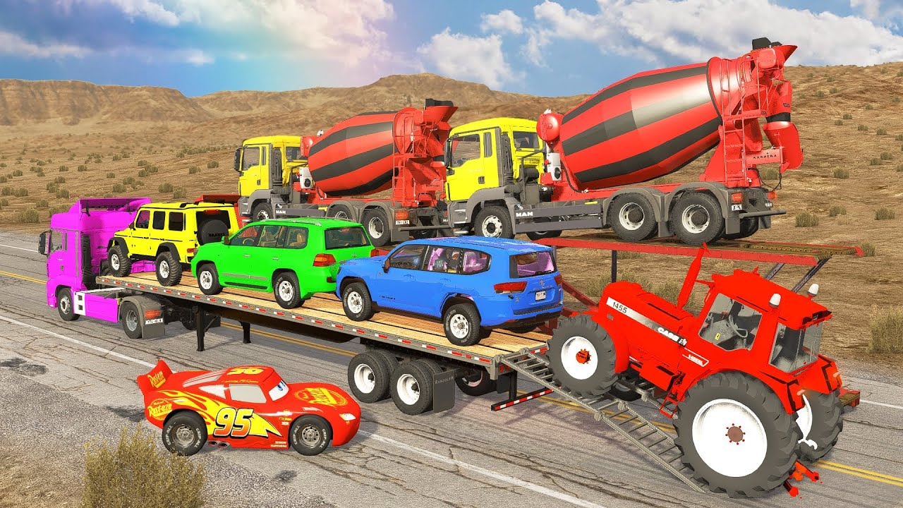 Flatbed Truck McQueen | Transportation with Truck - Pothole vs Car # | BeamNG.Drive Gameplay
