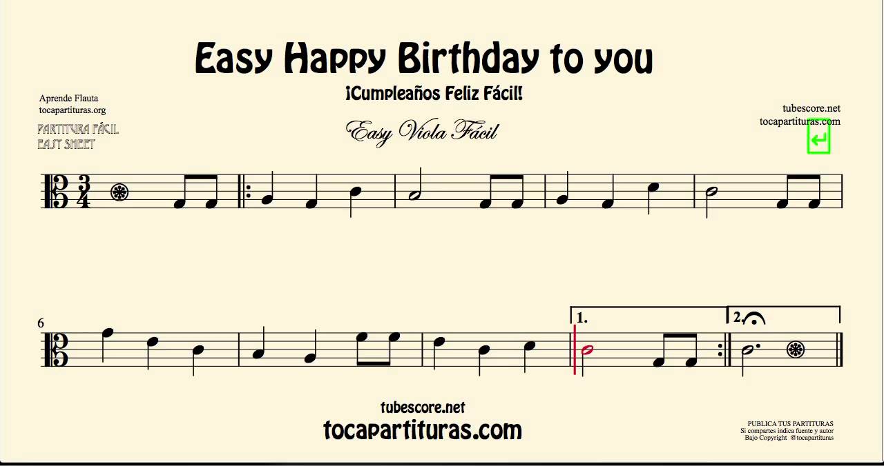 Happy Birthday to You Easy Sheet Music for Viola