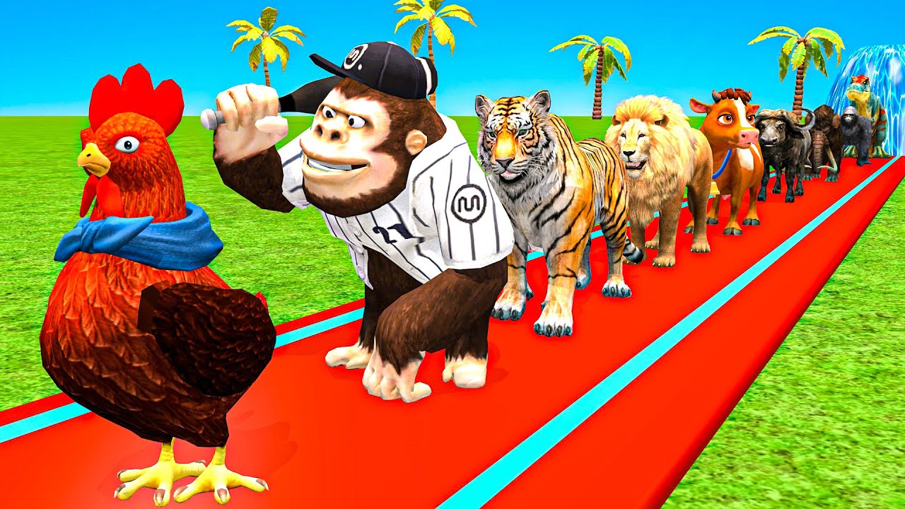 Wonderful Long Slide Game With Cow Elephant Gorilla Hippopotamus Tiger 3dAnimal Game Funny 3dAnimals