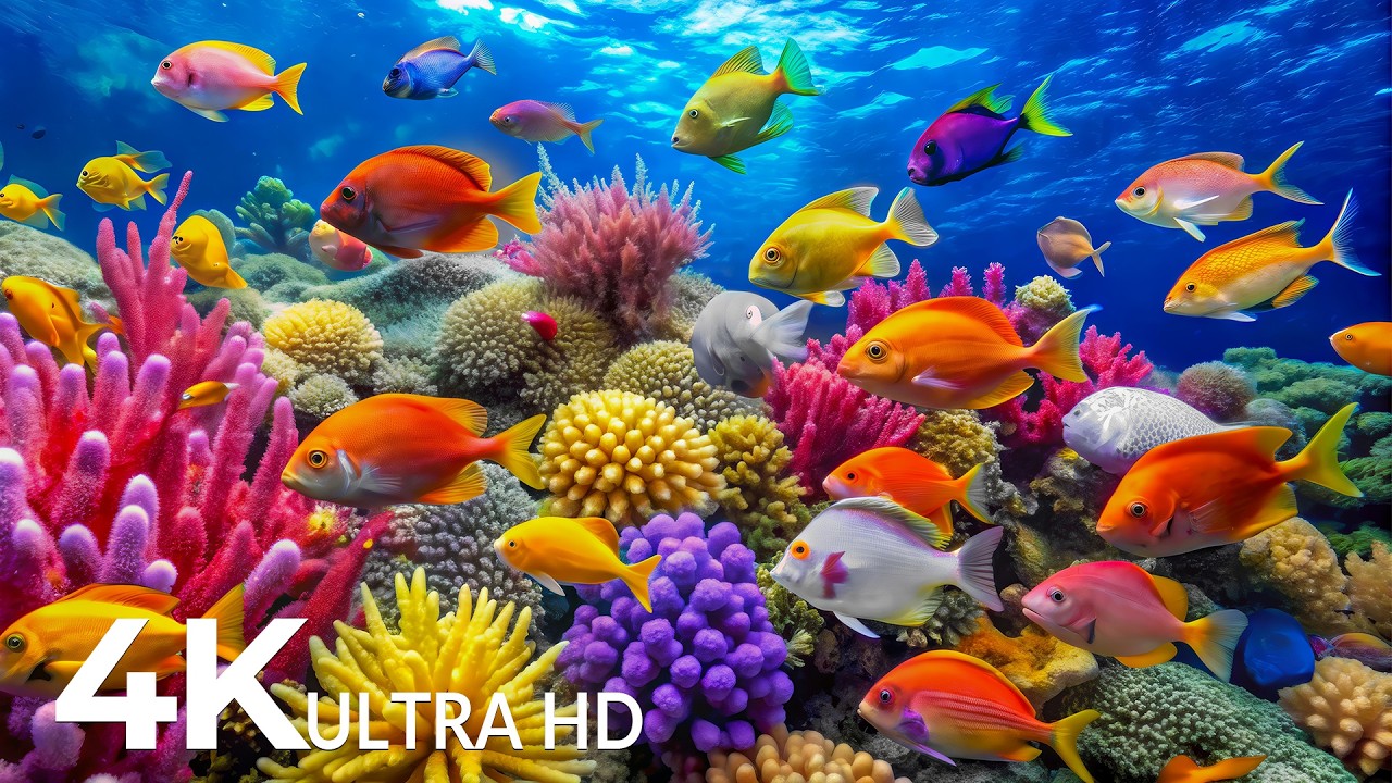 AQUARIUM 4K (ULTRA HD) - Beautiful Fish Swimming & Colorful Sea Life Video 🐠 Peaceful Relaxing Music