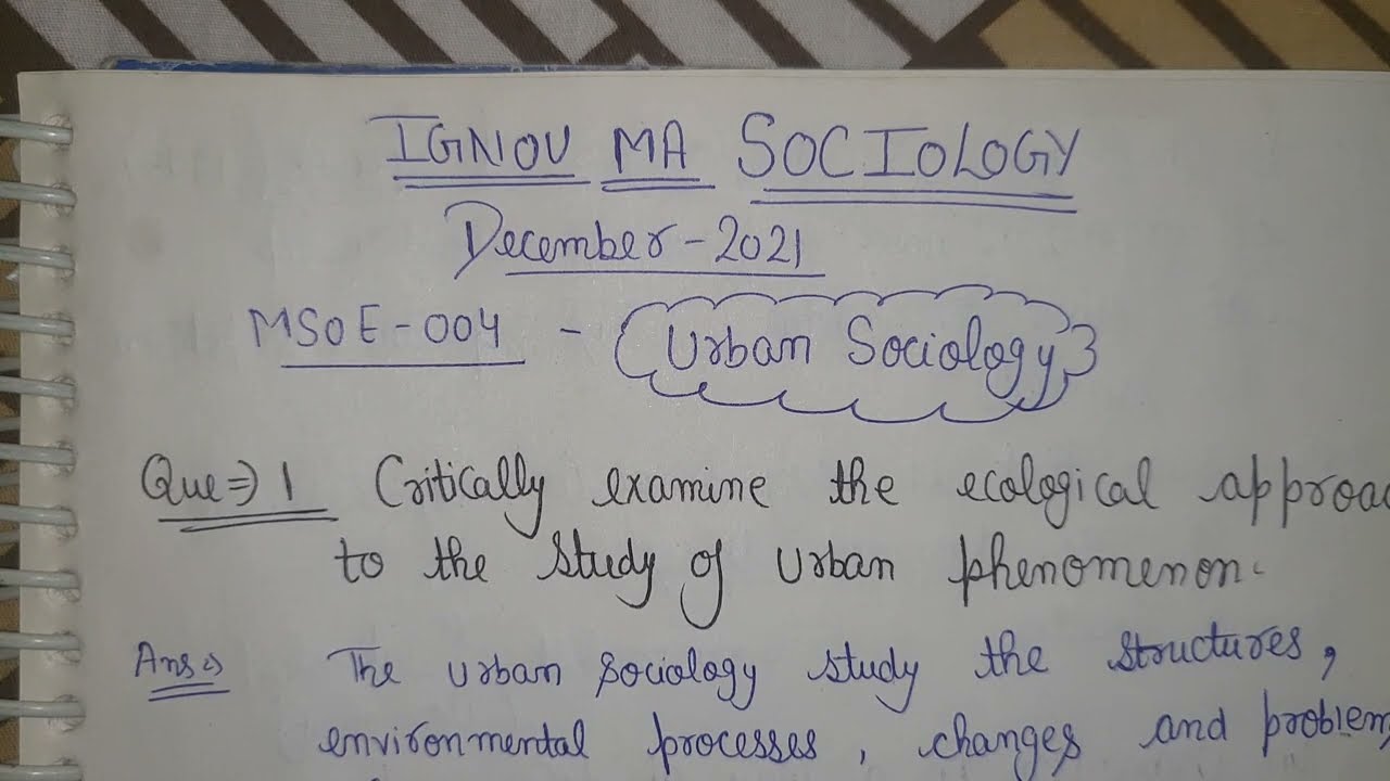IGNOU MA SOCIOLOGY (2 Year) || MSOE-4 URBAN SOCIOLOGY || Dec 2021 Que Paper Discussion ( Que -1)