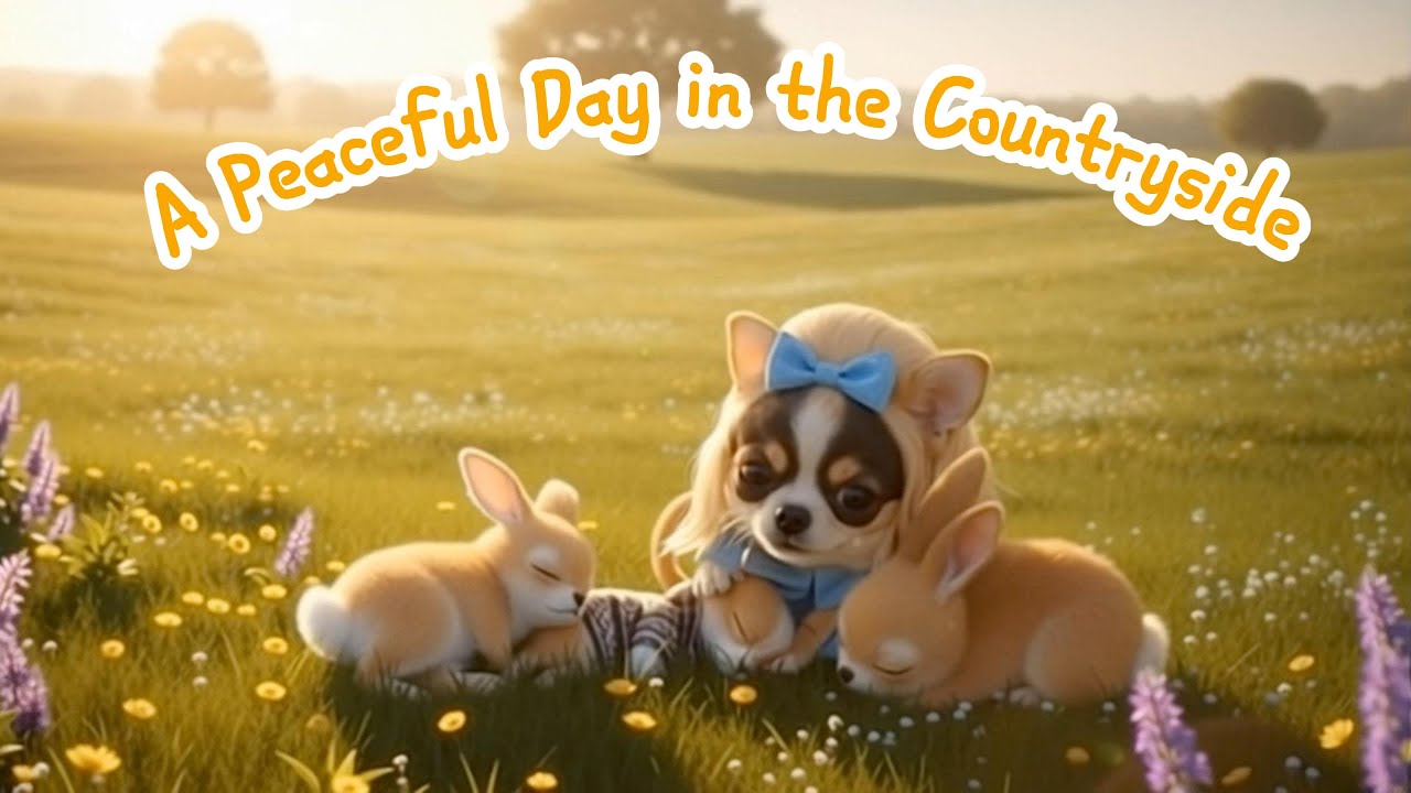 A Peaceful Day in the Countryside with a Mama Dog and Her Puppy