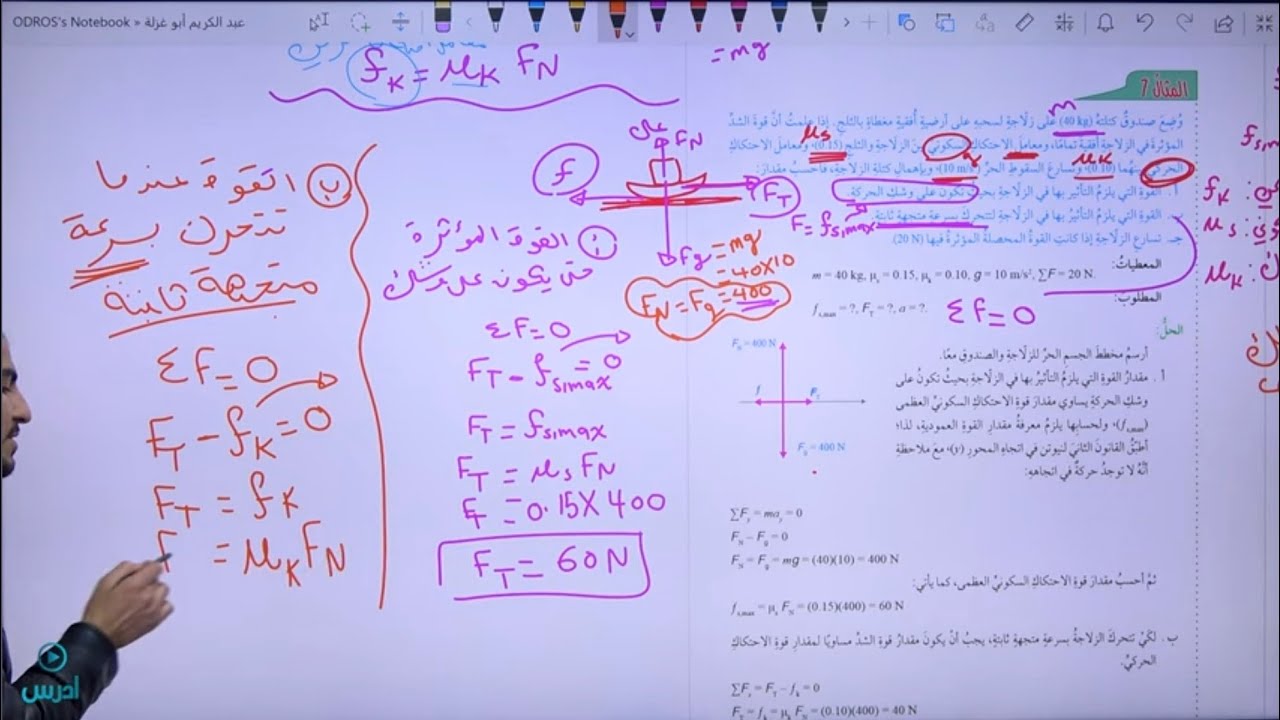 تطبيقات على القوى قوة الاحتكاك الحصة (2) فيزياء الصف العاشر جييل 2008 @Abed_AlKareem
