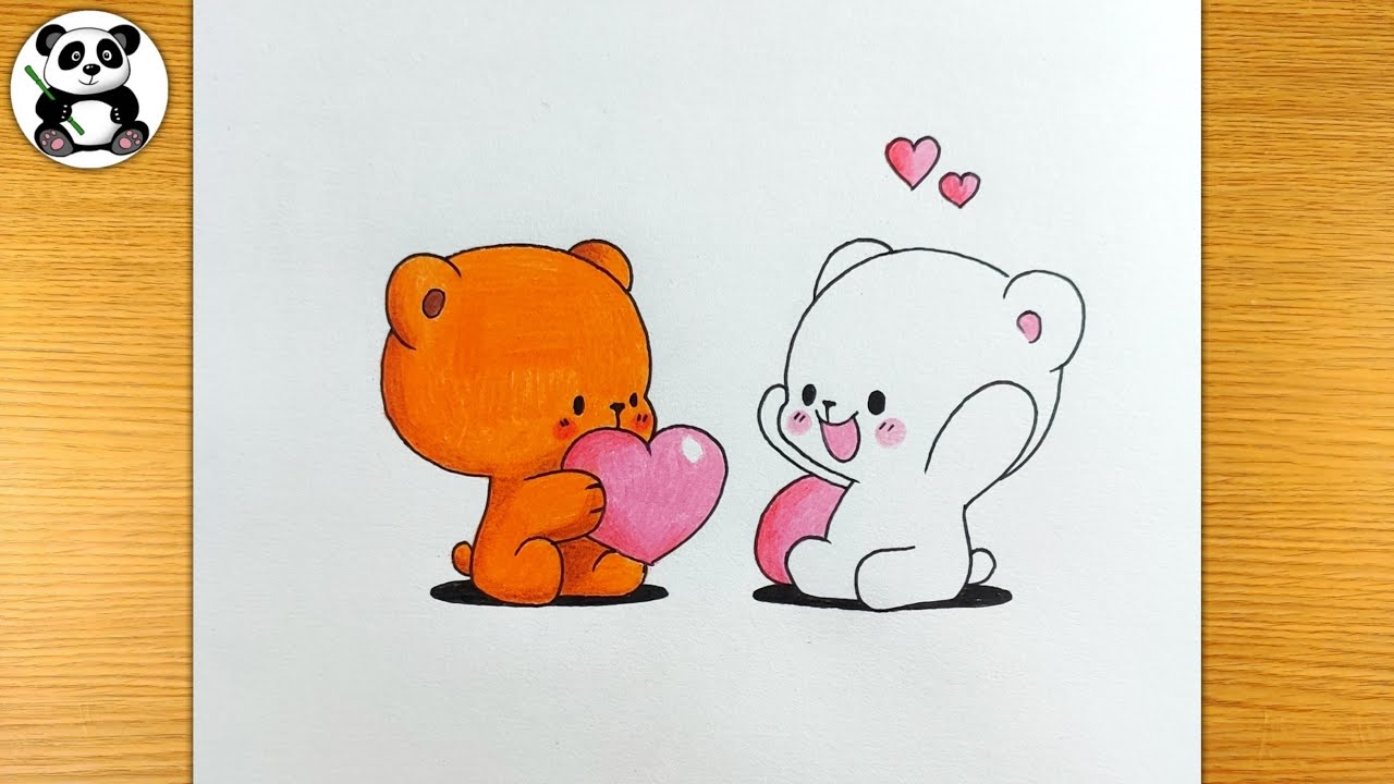 Two cute baby bear drawing and colouring | cute draw