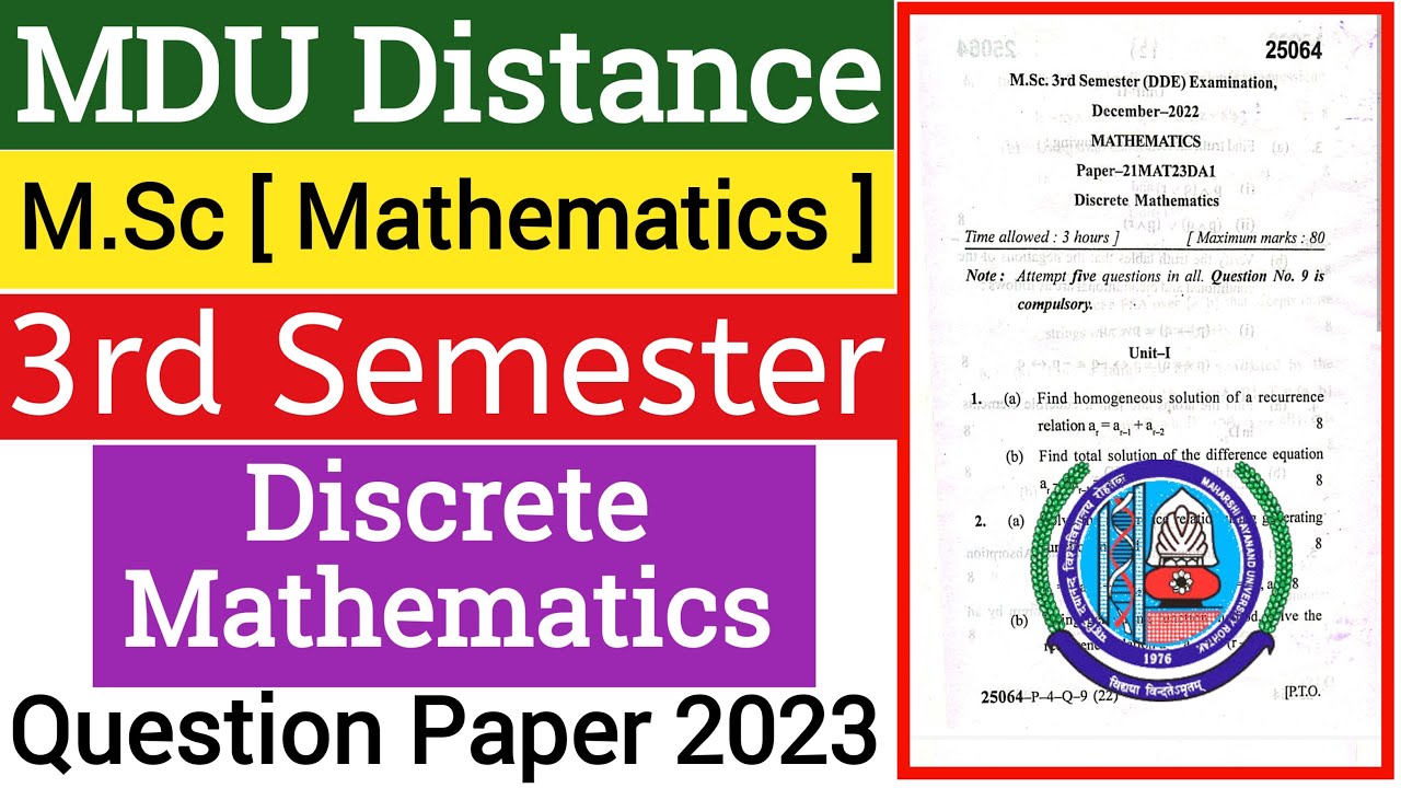 Mdu M.Sc Distance Discrete Mathematics 3rd semester Question Paper 2023 | Mdu Msc Question Paper