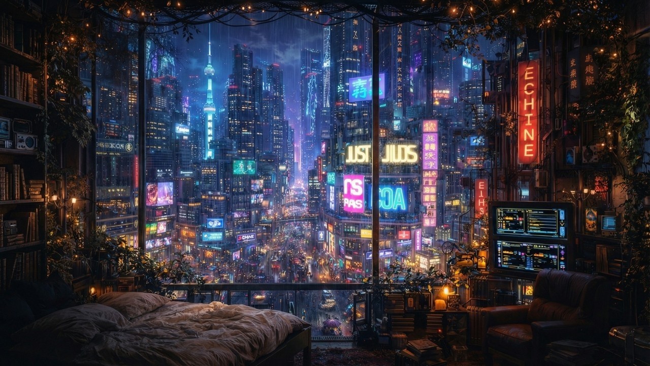 Neon Rain Over the City 🌧 Cyberpunk Night Ambience (10 Hours)