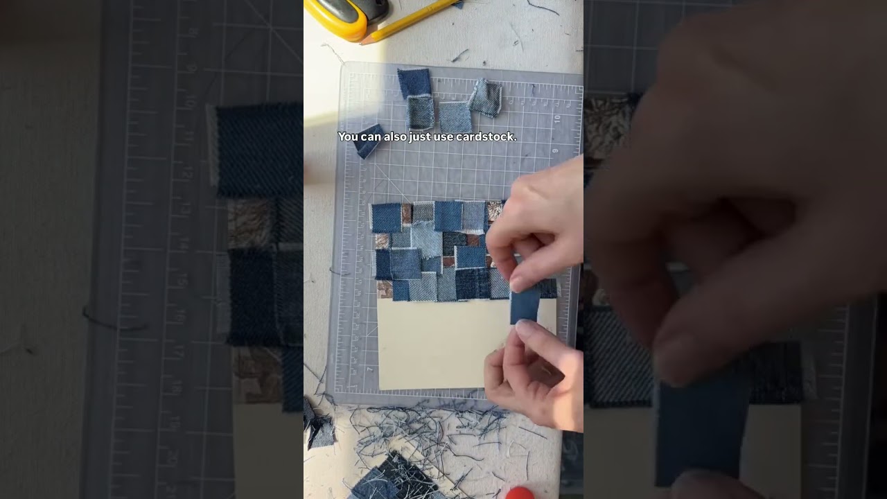 Free patchwork card tutorial - upcycle your old jeans and make denim art! #diygreetingcards