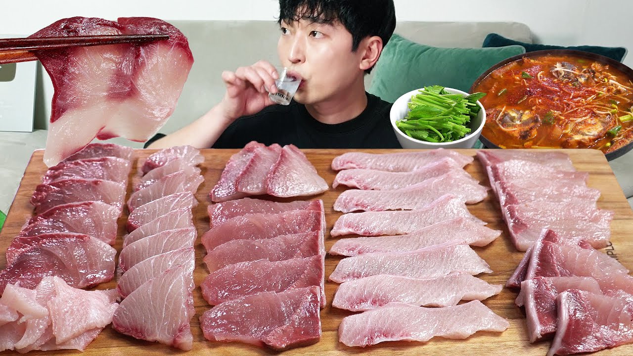 Сырая рыба Желтохвост! ЖИРНАЯ РЫБА МУКБАНГ REALSOUND ASMR EATINGSHOW