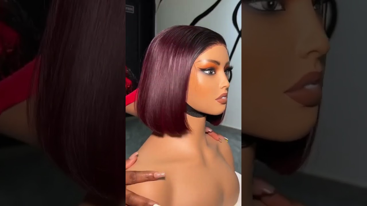 Pretty burgundy straight bob wig